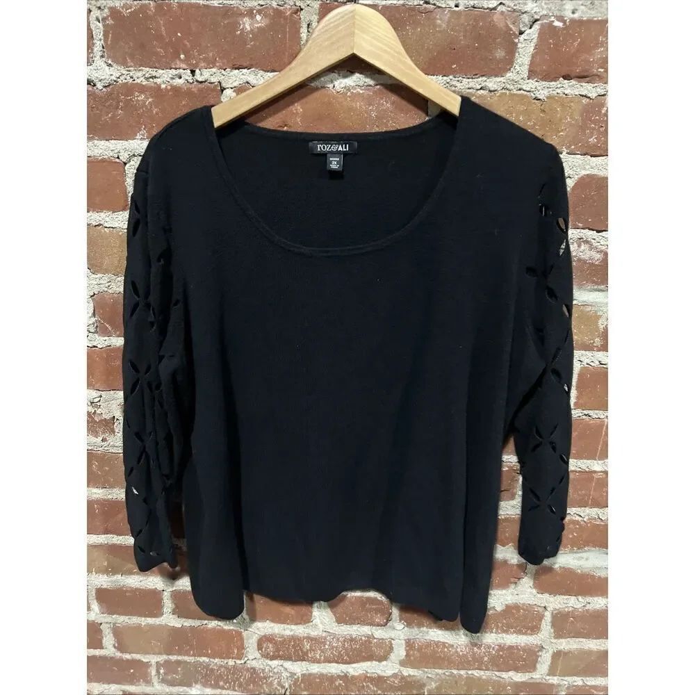Roz and Ali Sweater Womens Plus 2X Black Rayon Blend